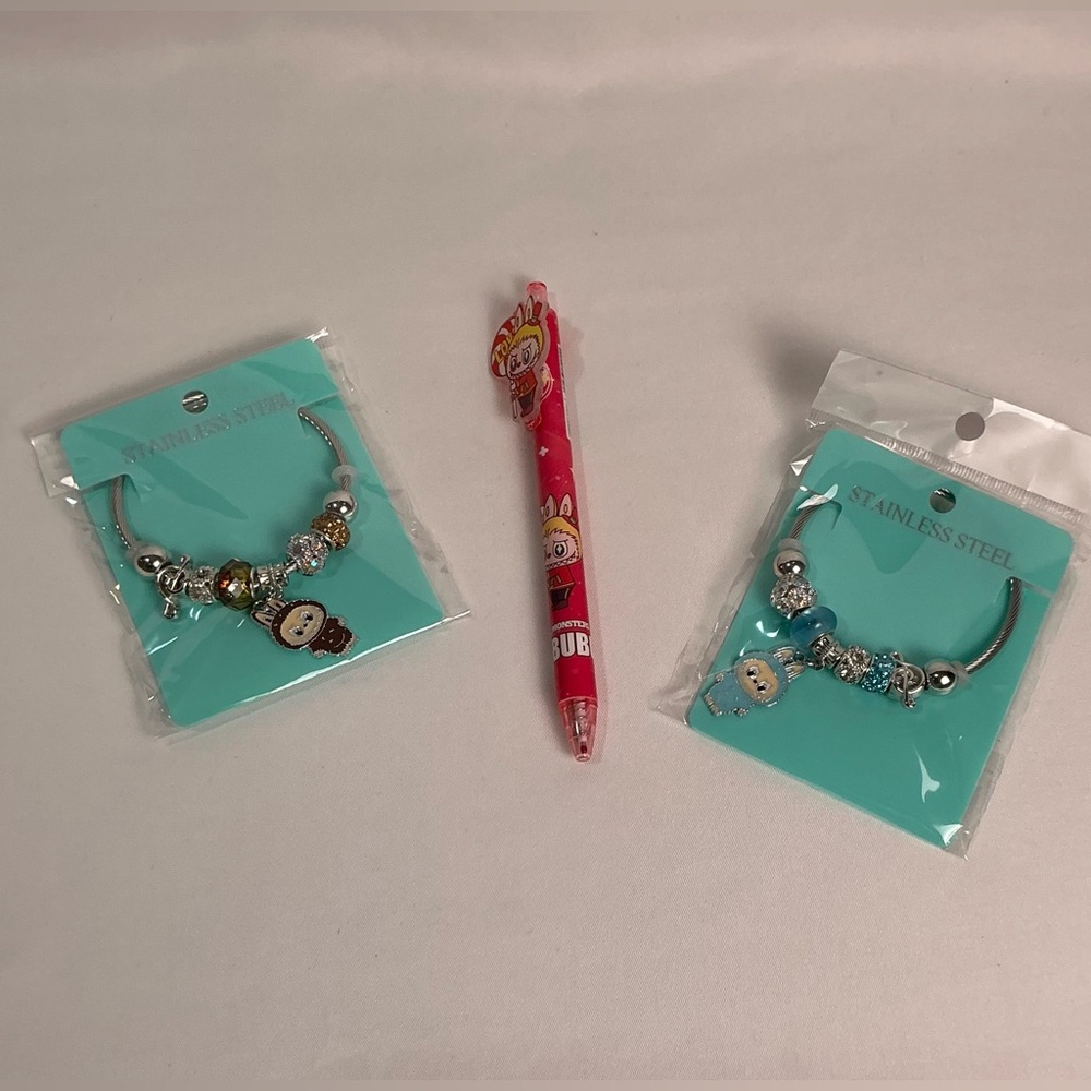 Labubu Stainless Steel Charm Bracelets with Pen LOT New